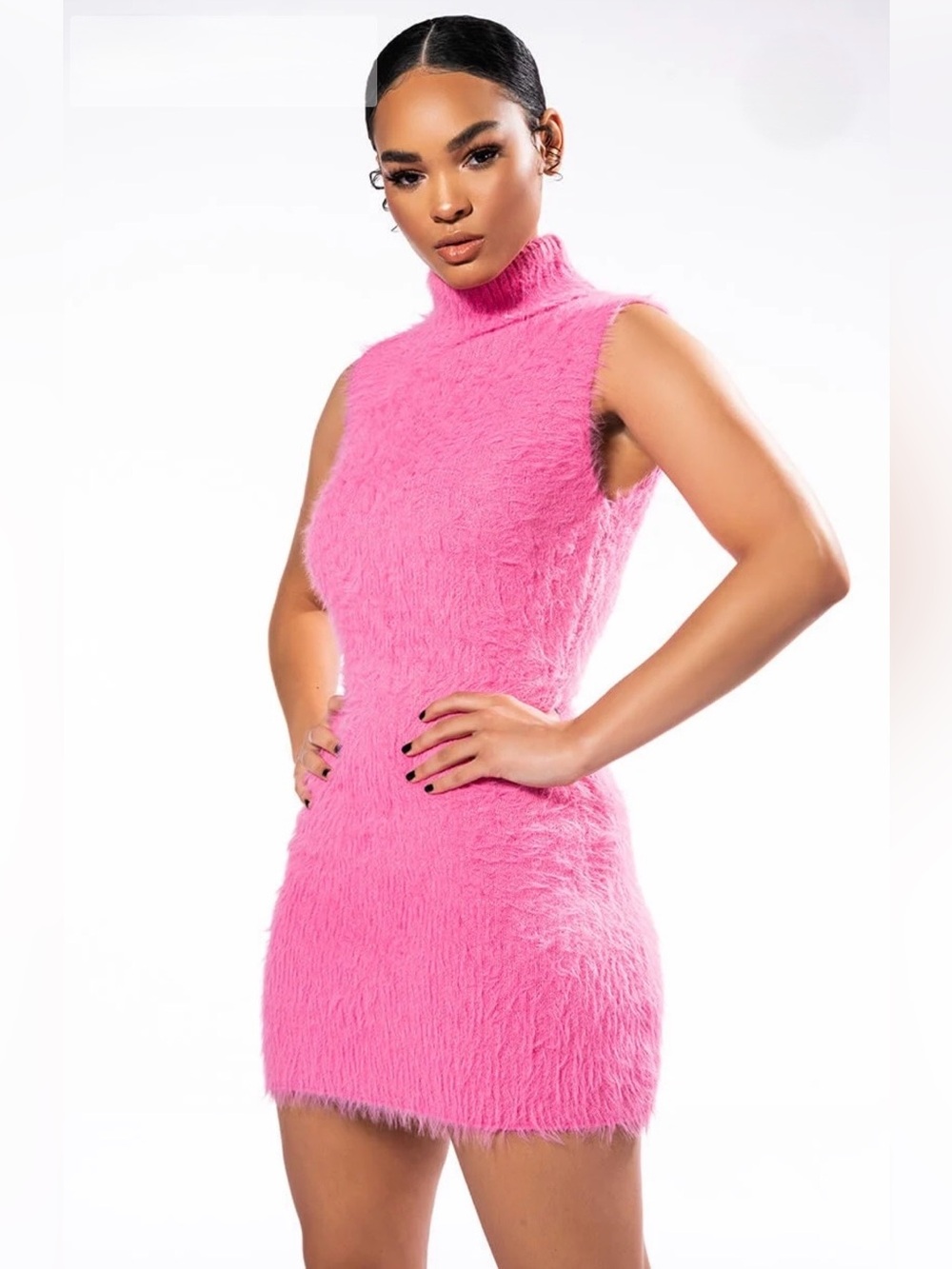 AKIRA Shimmery Tinsel PINK Stretch Knit Mini Bodycon Sleeveless Metallic SZ LG